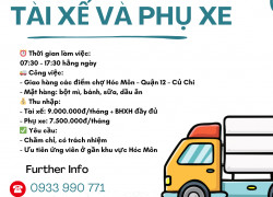 Tuyển Tài xế xe tải và phụ xe Hóc Môn