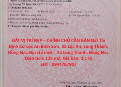 ĐẤT VỊ TRÍ ĐẸP – CHÍNH CHỦ CẦN BÁN Đất Tái Định Cư Lộc An Bình Sơn, Xã Lộc An, Long Thành, Đồng Nai.