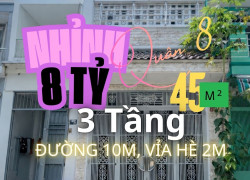 NHÀ 3 TẦNG 45m², NHỈNH 8 TỶ, HẺM XE TẢI TRÁNH NHAU, HƯNG PHÚ, VỈA HÈ 2M, O9I88466O8