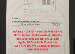 Đất Đẹp – Giá Tốt – Bán Đất Phân Lô Nhà Nước Sát Biển Vịnh Cam Ranh, Gần Sân Bay Cam Ranh,Khánh Hòa