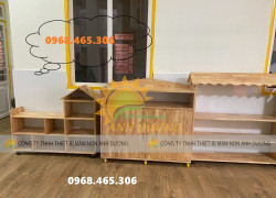 Kệ gỗ mầm non nhiều màu, kệ gỗ nhà trẻ mẫu giáo