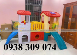 Bộ nhà leo cầu trượt 2 khối nhà đa năng,cầu trượt 2 khối nhà