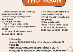 Tuyển Thu ngân biết tiếng trung Quận Tân Phú