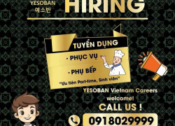 Nhà hàng Hàn Quốc tuyển dụng vị trí phục vụ Part-time