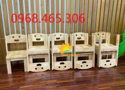 Bàn gỗ mầm non, bàn mặt gỗ gập chân mầm non, ghế gỗ mầm non