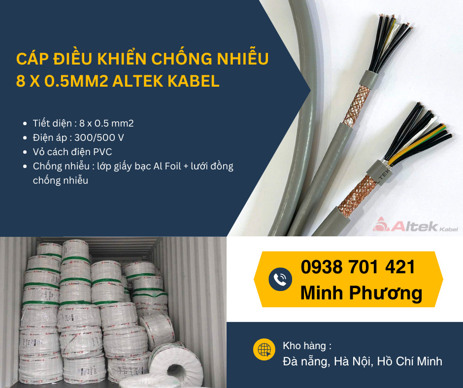 Dây cáp điều khiển có lưới chống nhiễu 8x0.5mm2 giá tốt Đà Nẵng, Nghệ ...