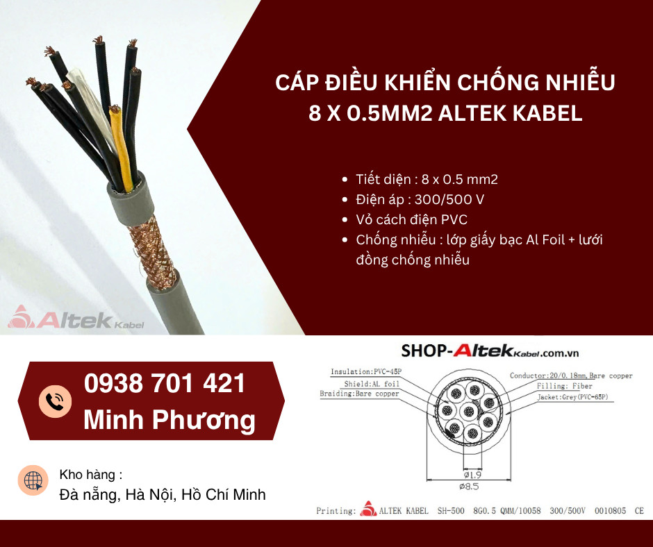 Dây cáp điều khiển có lưới chống nhiễu 8x0.5mm2 giá tốt Đà Nẵng, Nghệ ...