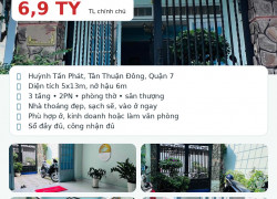 NHÀ 3 TẦNG MẶT TIỀN 1 SẸC NAM LONG Q7 – 6,9 TỶ TL