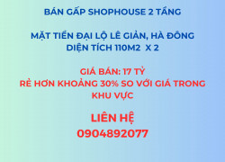 Bán gấp Shophouse 2 tầng, Rẻ hơn khoảng 30% so với giá trong khu vực tại Hà Đông