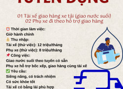 TUYỂN 3 TÀI XẾ, PHỤ XE GIAO HÀNG NƯỚC SUỐI QUẬN 8
