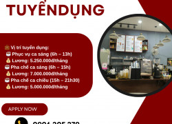 [LÀM NGAY] NV PHỤC VỤ, PHA CHẾ QUẬN 2