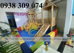 Cầu trượt gỗ liên hoàn trẻ em, thang leo cầu trượt gỗ trẻ em