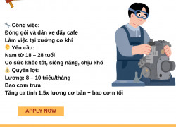 [BAO CƠM, KO CẦN KN] 4 NV XƯỞNG CƠ KHÍ BÌNH CHÁNH