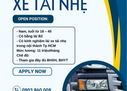 TUYỂN TÀI XẾ XE TẢI NHẸ GÒ VẤP, QUẬN 12
