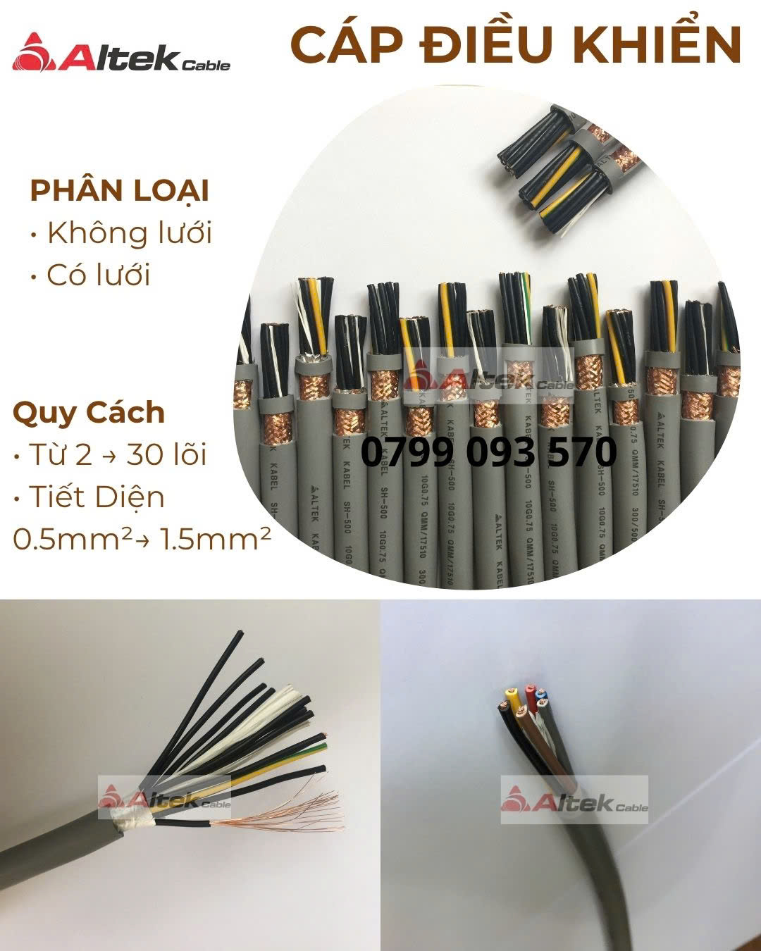 dây cáp điều khiển CT 3 x 1.5 mm2 - altekkabel