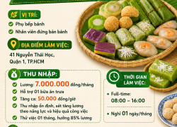 [KO CẦN KN, BAO CƠM] NV PHỤ BẾP, NV BÁN BÁNH Q1