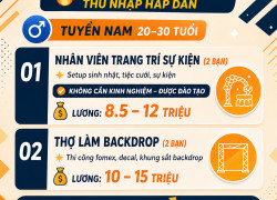 [KO CẦN KN] 4 NV TRANG TRÍ, BACKDROP QUẬN 12