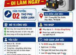 [FREE ĐÀO TẠO] 2 THỢ PHỤ ĐIỆN LẠNH HÓC MÔN