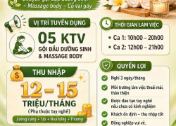 HYE SPA tuyển nv gội dưỡng sinh, masage body cổ vai gáy làm ở GV