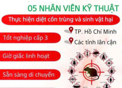 Tuyển 5 LĐPT làm kỹ thuật viên diệt côn trùng không YC kinh nghiệm
