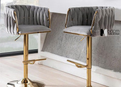 Ghế quầy bar nệm vải nhung chân thép mạ màu vàng CB2162B-F tại HCM