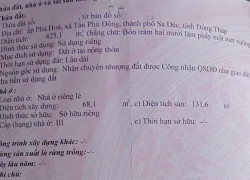 Bán đất thổ cư 425m2 đường Lê Hồng Phong, P.Tân Phú Đông, TP Sa Đéc, Đồng Tháp. Sổ hồng, hướng ĐN. Giá 4.5 tỷ.