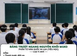 Bảng trượt ngang 4 cánh viết phấn kẻ ô ly tập tiểu học