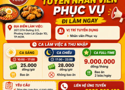 [LÀM NGAY, BAO CƠM] NHÂN VIÊN PHỤC VỤ QUẬN 10