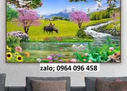 Tranh gạch 3d phong cảnh đồng quê sông núi - NXV43