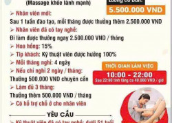 Tuyển NV masage chân lành mạnh làm khu vực TPHCM