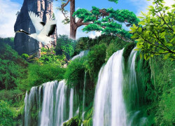 Tranh gạch 3d phong cảnh sông núi - BVN66