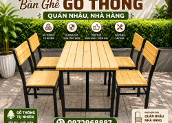 Bàn ghế gỗ quán ăn, quán nhậu, ghế gỗ thông, ghế chữ x khung sắt mặt gỗ