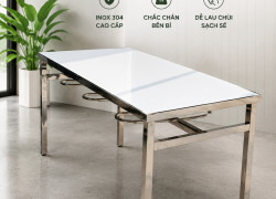 Bàn ghế căn tin, bàn ghế ăn công nghiệp, bàn inox có móc treo