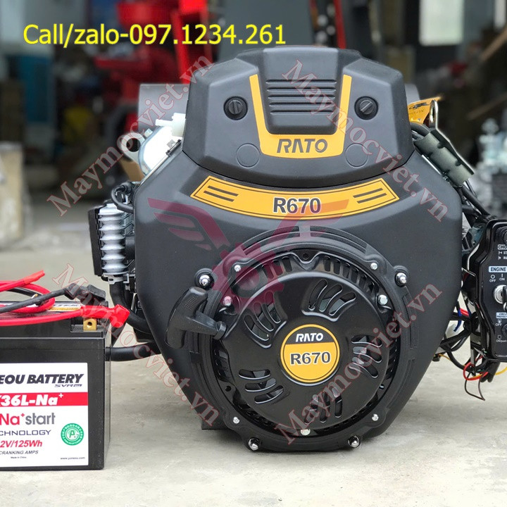 Động cơ xăng đề điện Rato R670EH kèm ắc quy