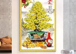 Gạch ốp tường tranh gạch men hoa mai vàng
