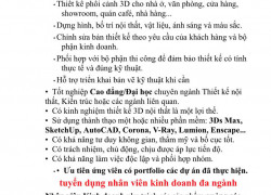 Tuyển NV thiết kế 3d nội thất & NVKD đa ngành
