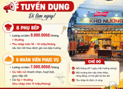 TUYỂN 16 PHỤ BẾP, PHỤC VỤ TÂN PHÚ