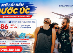 Singapore Airlines: Hà Nội – Úc khứ hồi từ 686 USD