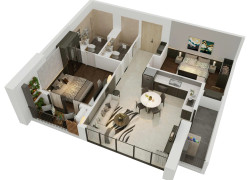 Căn hộ 2 phòng ngủ diện tích 66 m² phù hợp với gia đình trẻ