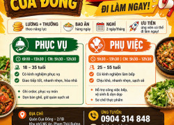[LÀM NGAY, BAO ĂN] PHỤC VỤ, PHỤ VIỆC TÂN HƯNG