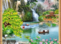 Gạch tranh ốp tường phong cảnh đồng quê - GHJ84