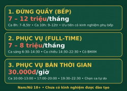 MÌ BÒ DZÁCH KÝ tuyển NV đứng quầy bếp & phục vụ