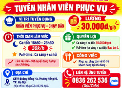 NHÀ HÀNG DOANH CHÍNH TUYỂN NHÂN VIÊN PHỤC VỤ