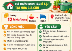 [BAO ĂN Ở] 1 NGƯỜI NẤU ĂN GIA ĐÌNH QUẬN 7 (miền Trung hoặc miền Bắc)