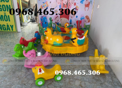 Đu quay ngựa đạp chân mầm non, đu quay 4 con giống nhập khẩu