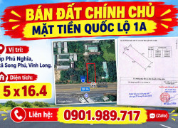 CHÍNH CHỦ CẦN BÁN LÔ ĐẤT 80,3m2 MẶT TIỀN QUỐC LỘ 1A