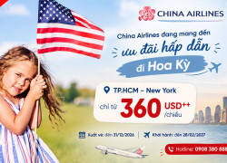 Ưu đãi China Airlines đi Mỹ - bay New York từ 360 USD++