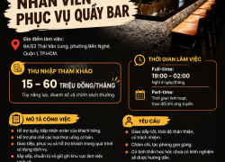 TUYỂN NHÂN VIÊN PHỤC VỤ QUẦY BAR QUẬN 1