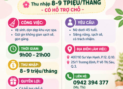 [BAO ĂN Ở] 2 NHÂN VIÊN TẠP VỤ QUẬN 10