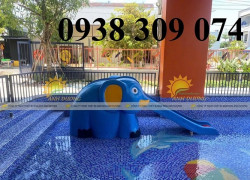 Cầu trượt con voi composite mầm non, cầu trượt con voi nhựa Composte